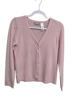 Vintage Liz Claiborne Cashmere Pink Sweater  Cardigan S Dainty Feminine
